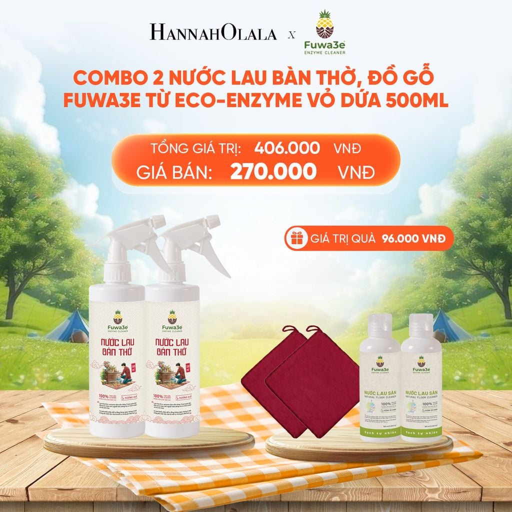  DEAL 12: COMBO 2 NƯỚC LAU BÀN THỜ, ĐỒ GỖ FUWA3E TỪ ECO-ENZYME VỎ DỨA 500ML 