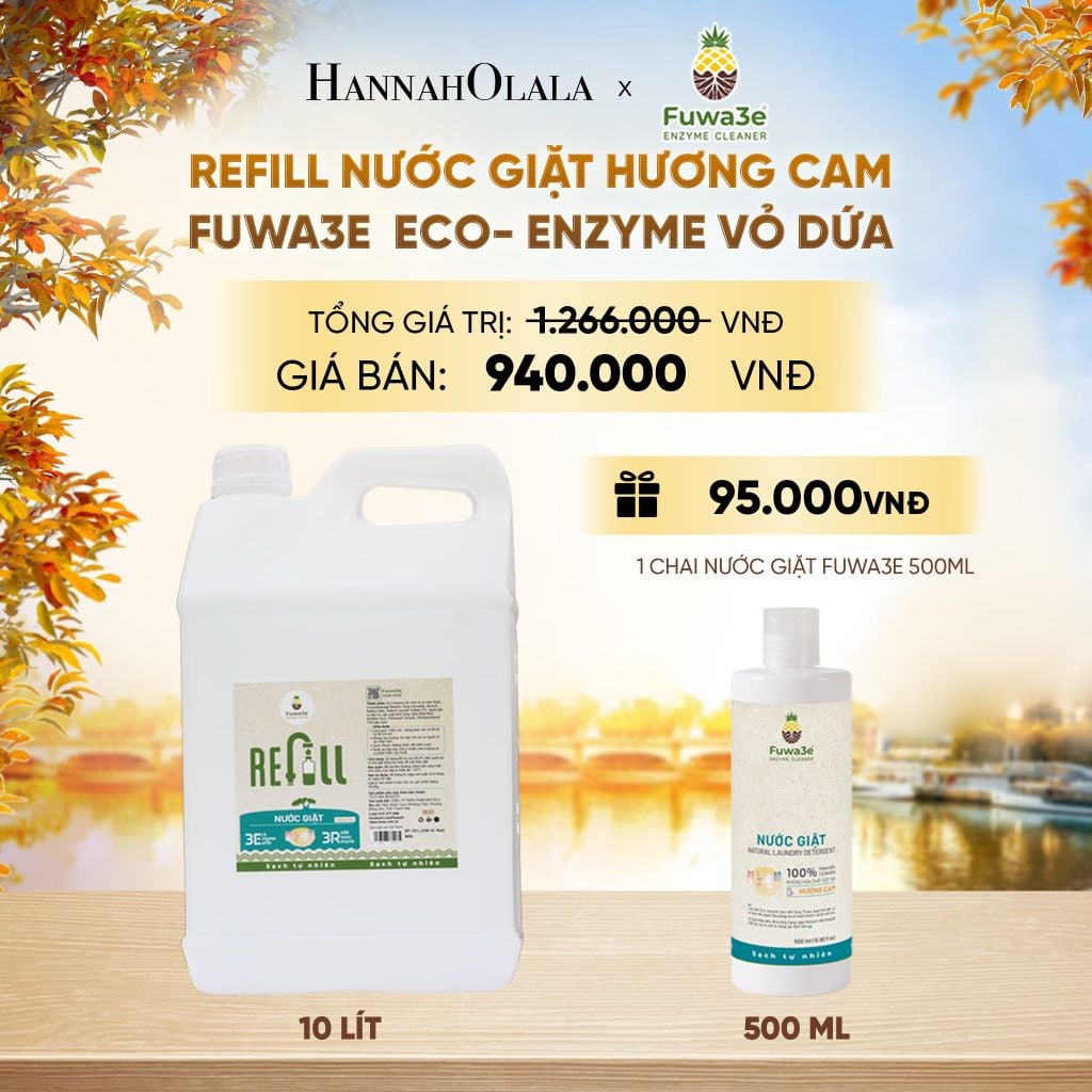 REFILL NƯỚC GIẶT CAM FUWA3E ECO- ENZYME VỎ DỨA 10 LÍT - DEAL 12 - E644 