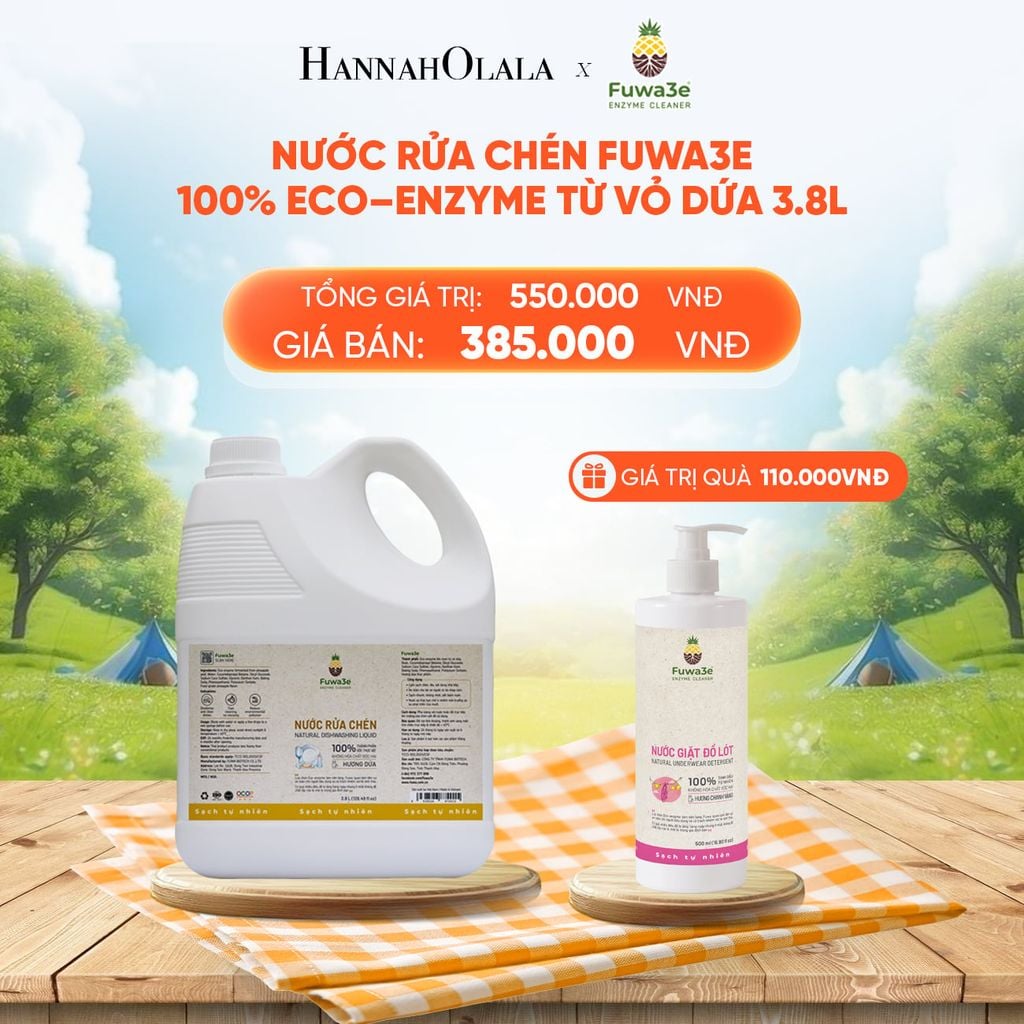  DEAL 2: NƯỚC RỬA CHÉN FUWA3E ECO- ENZYME VỎ DỨA AN TOÀN CHO DA TAY 3.8L 