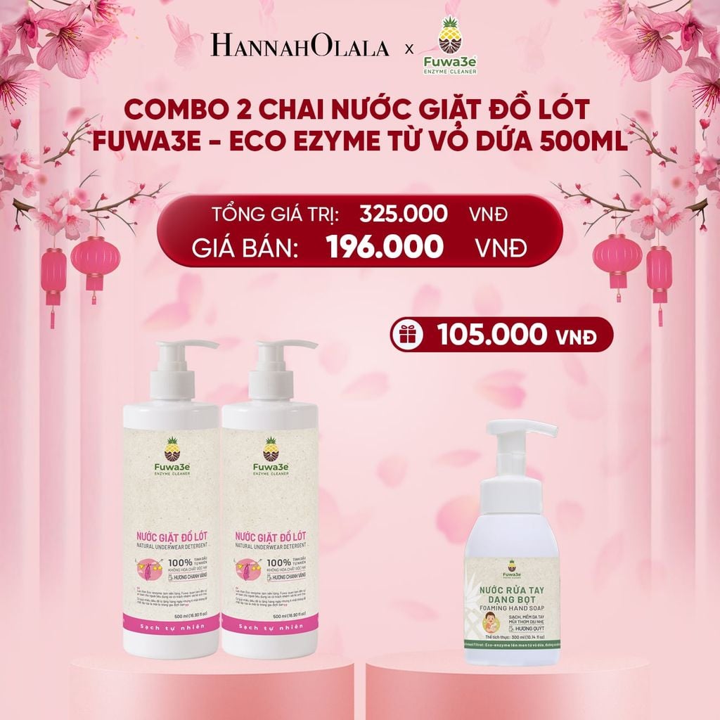  DEAL 13: COMBO 2 NƯỚC GIẶT ĐỒ LÓT FUWA3E ECO - ENZYME TỪ VỎ DỨA 