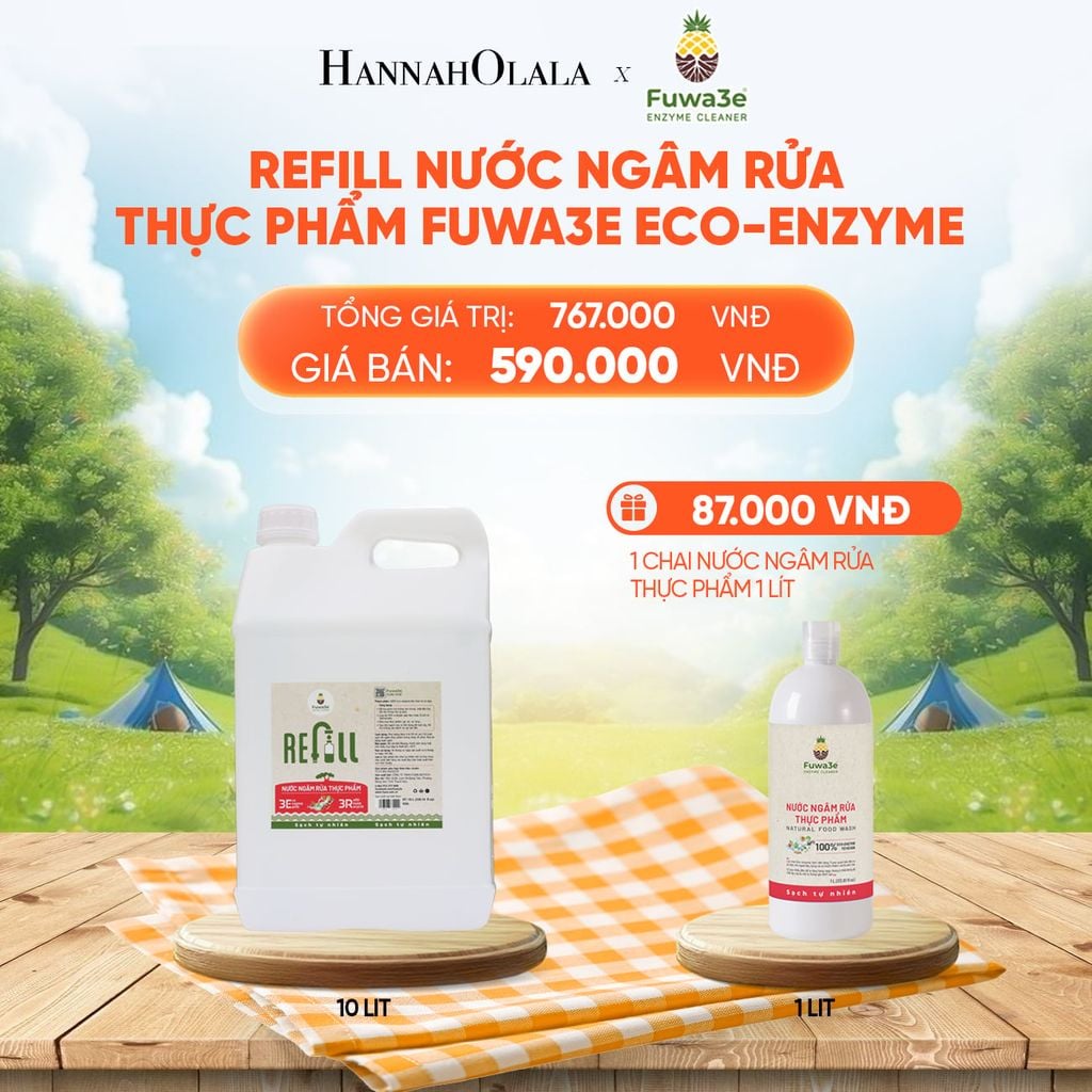  REFILL NƯỚC NGÂM RỬA THỰC PHẨM FUWA3E ECO-ENZYME VỎ DỨA 10 LÍT - DEAL 14 