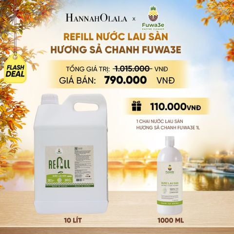  REFILL NƯỚC LAU SÀN SẢ CHANH FUWA3E ECO- ENZYME VỎ DỨA 10 LÍT - DEAL 15 - E647 