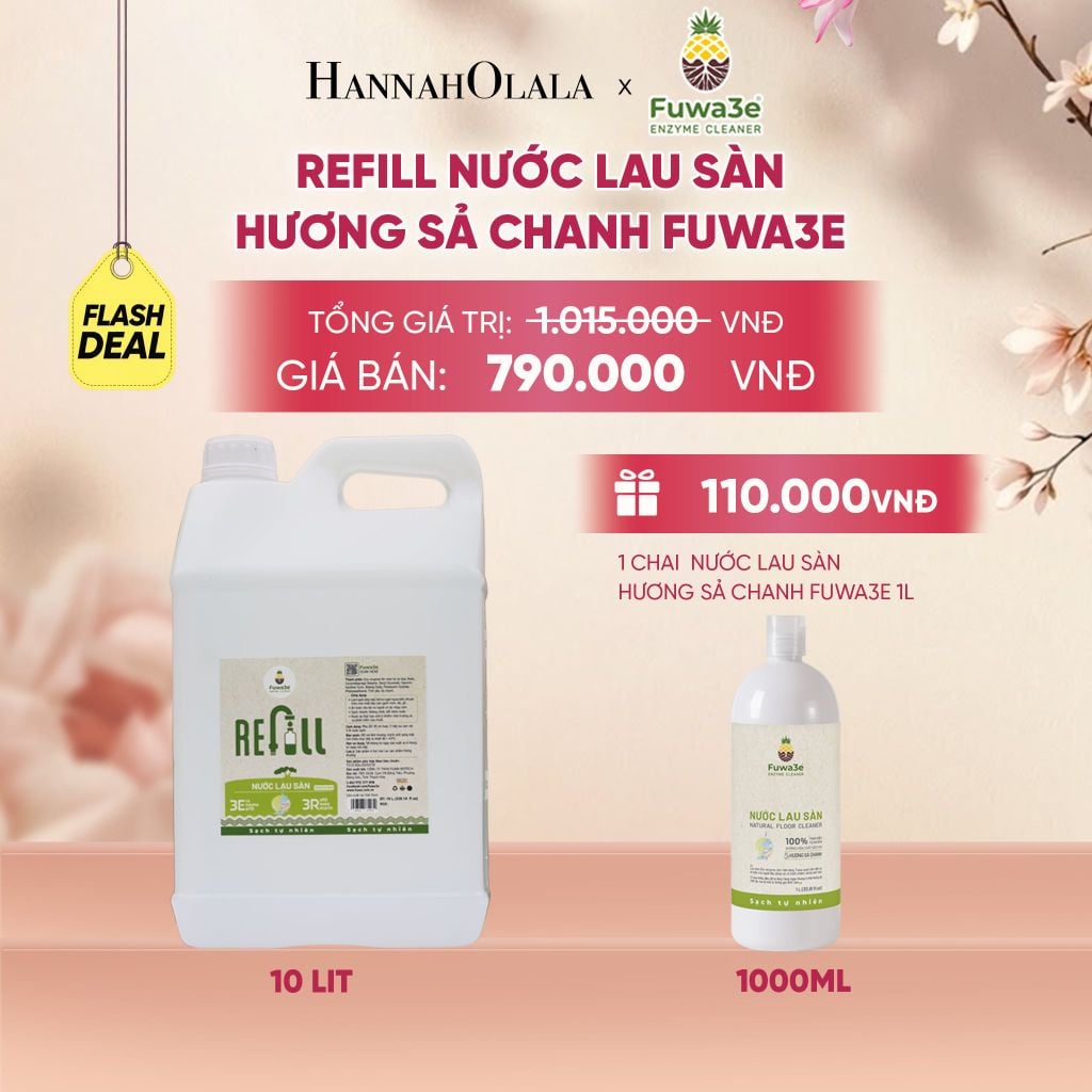  REFILL NƯỚC LAU SÀN SẢ CHANH FUWA3E ECO-ENZYME VỎ DỨA 10 LÍT - DEAL 15 - A133 