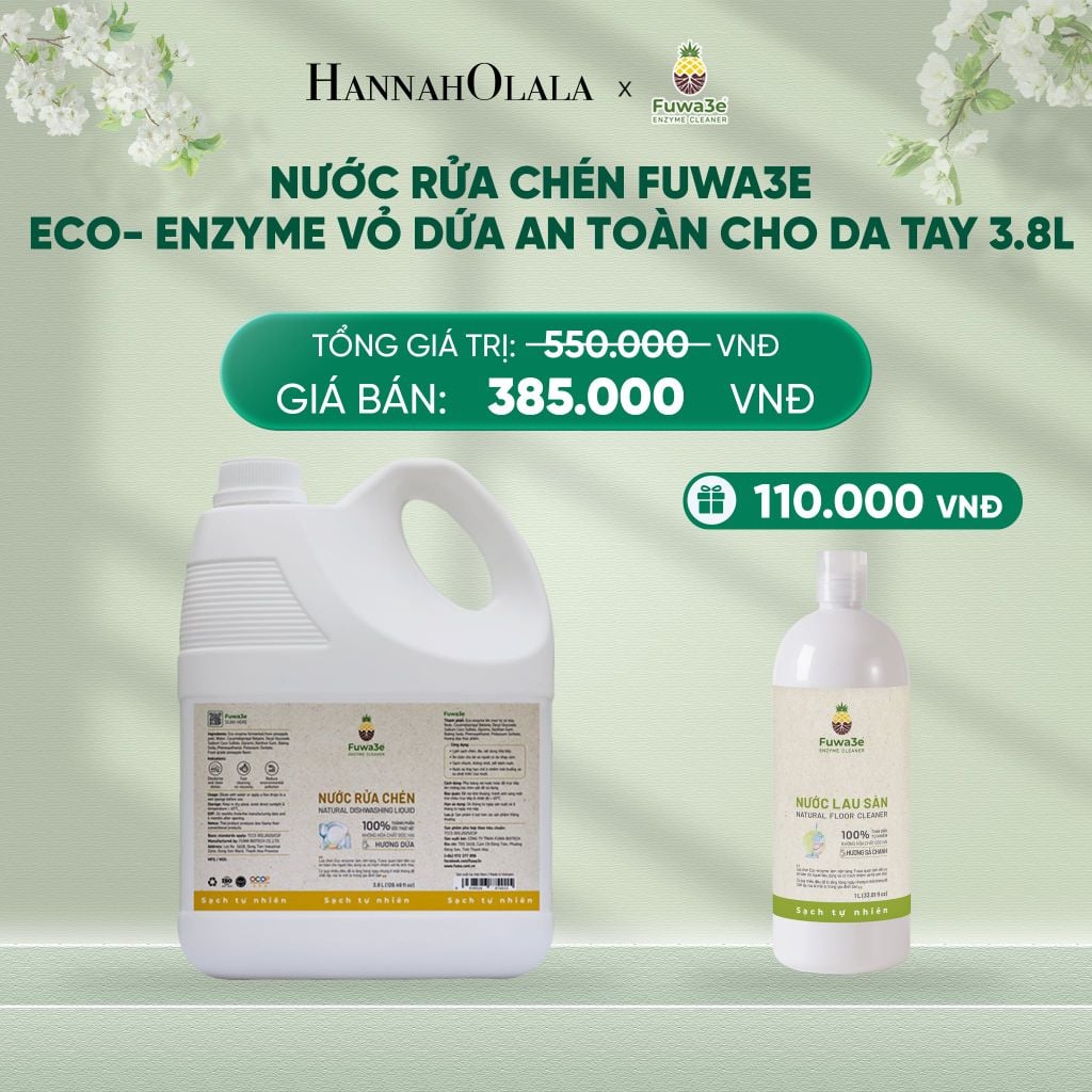  DEAL 2: NƯỚC RỬA CHÉN FUWA3E ECO- ENZYME VỎ DỨA AN TOÀN CHO DA TAY 3.8L 