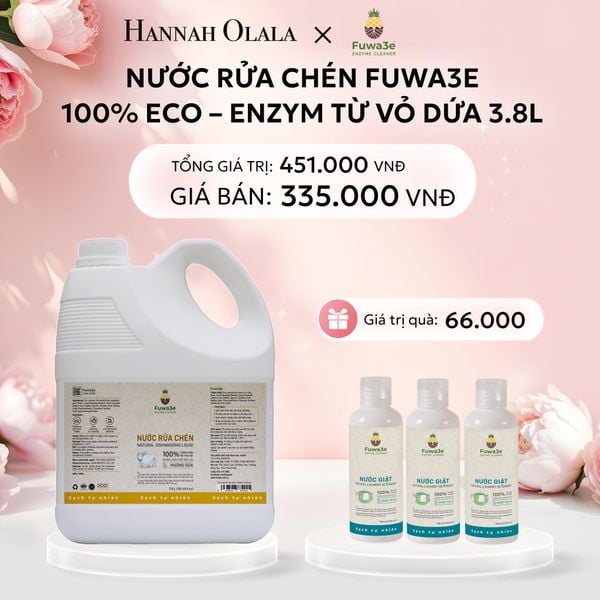  E444: DEAL 2: NƯỚC RỬA CHÉN FUWA3E  ECO- ENZYME VỎ DỨA AN TOÀN CHO DA TAY  3.8L 