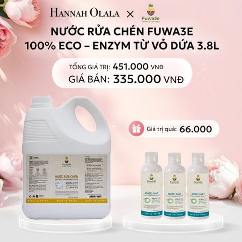  E444: DEAL 2: NƯỚC RỬA CHÉN FUWA3E  ECO- ENZYME VỎ DỨA AN TOÀN CHO DA TAY  3.8L 