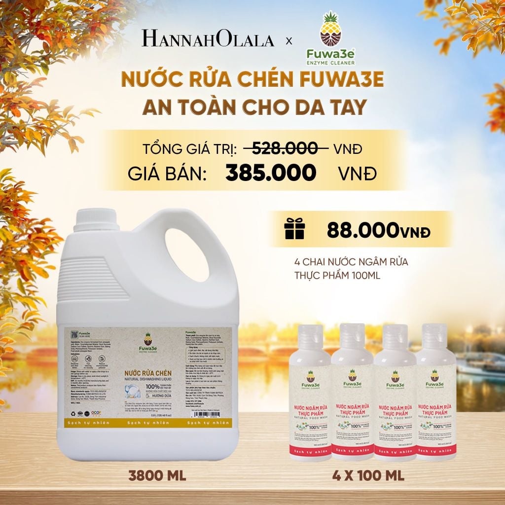  NƯỚC RỬA CHÉN FUWA3E ECO- ENZYME VỎ DỨA AN TOÀN CHO DA TAY 3.8L - DEAL 2 - E652 