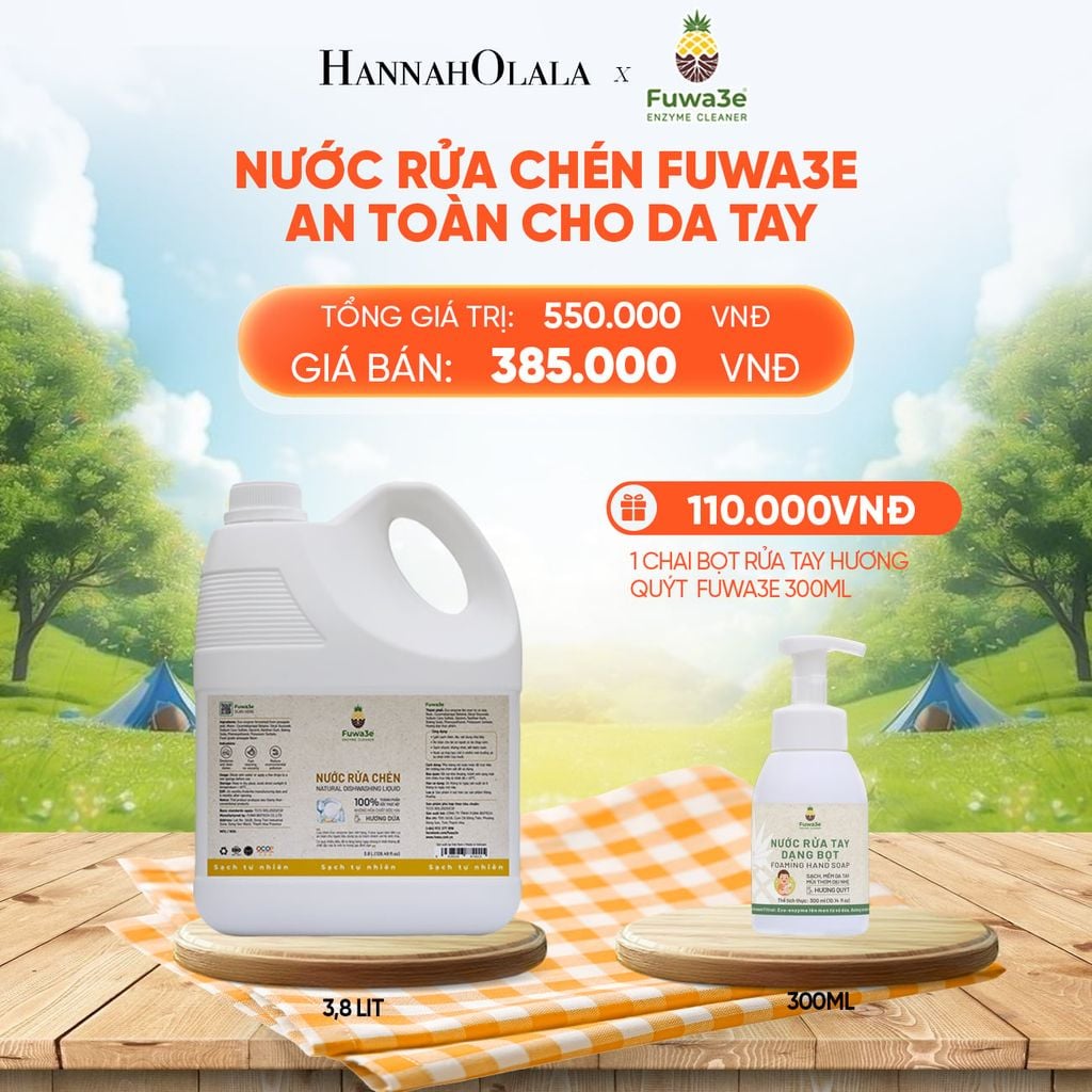  NƯỚC RỬA CHÉN FUWA3E ECO-ENZYME VỎ DỨA AN TOÀN CHO DA TAY 3.8L - DEAL 2_E18 