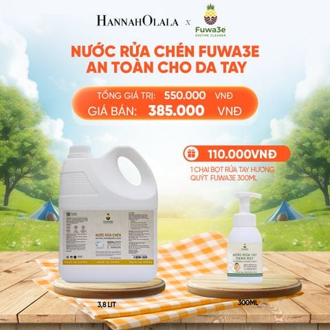  NƯỚC RỬA CHÉN FUWA3E ECO-ENZYME VỎ DỨA AN TOÀN CHO DA TAY 3.8L - DEAL 2 