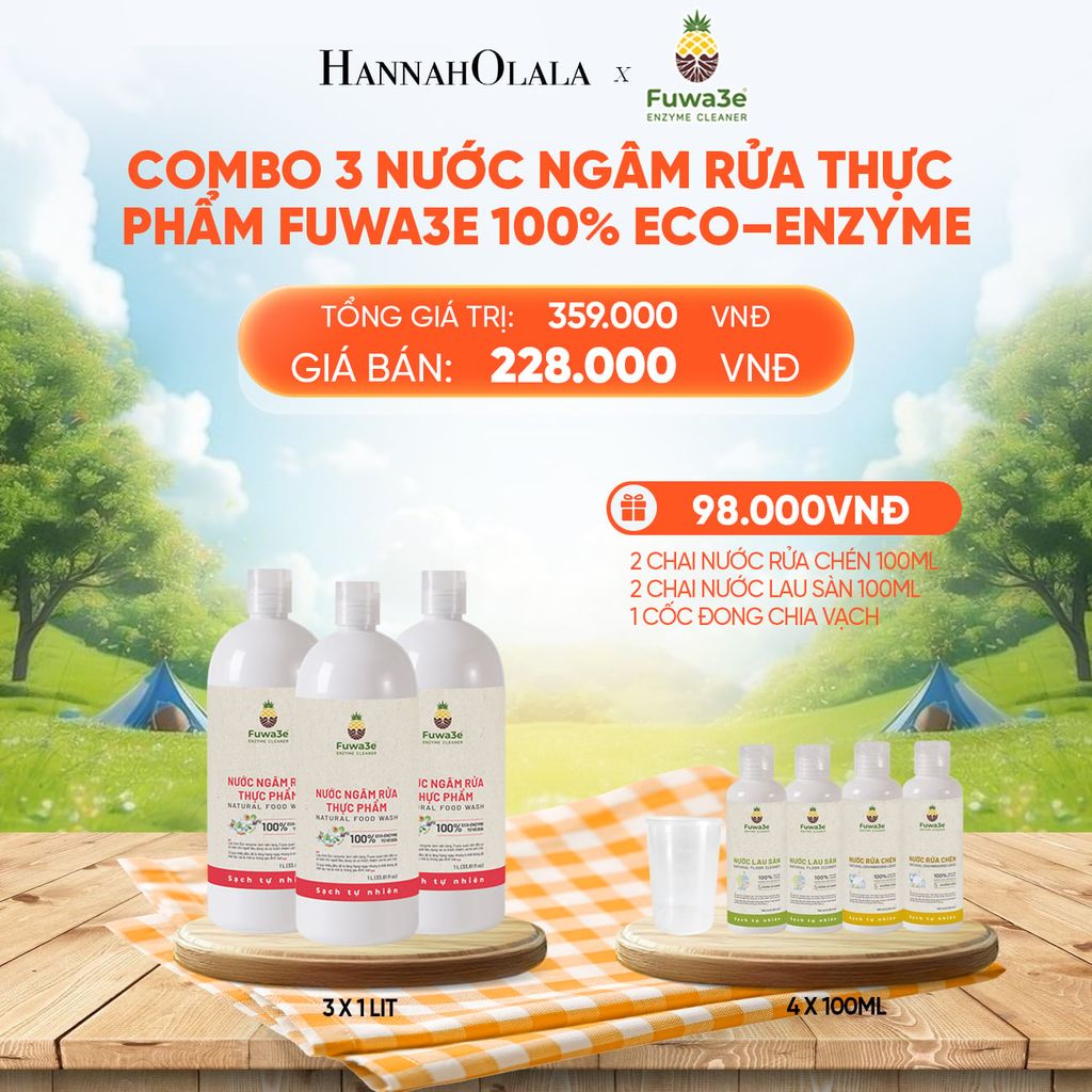  COMBO 3 CHAI NƯỚC NGÂM RỬA THỰC PHẨM FUWA3E LÀM SẠCH RAU CỦ QUẢ KHỬ MÙI CÁ THỊT 1L - DEAL 4_E20 