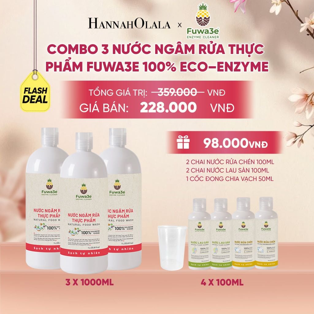  COMBO 3 CHAI NƯỚC NGÂM RỬA THỰC PHẨM FUWA3E LÀM SẠCH RAU CỦ QUẢ, KHỬ MÙI CÁ THỊT 1L - DEAL 4 - A139 