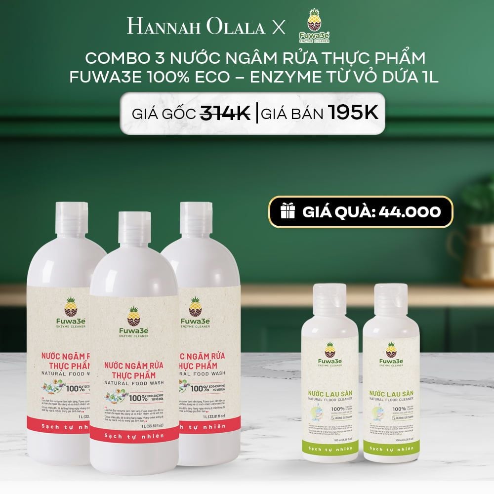  DEAL 5: COMBO 3 CHAI NƯỚC NGÂM RỬA THỰC PHẨM FUWA3E LÀM SẠCH RAU CỦ QUẢ, KHỬ MÙI CÁ THỊT 1L 