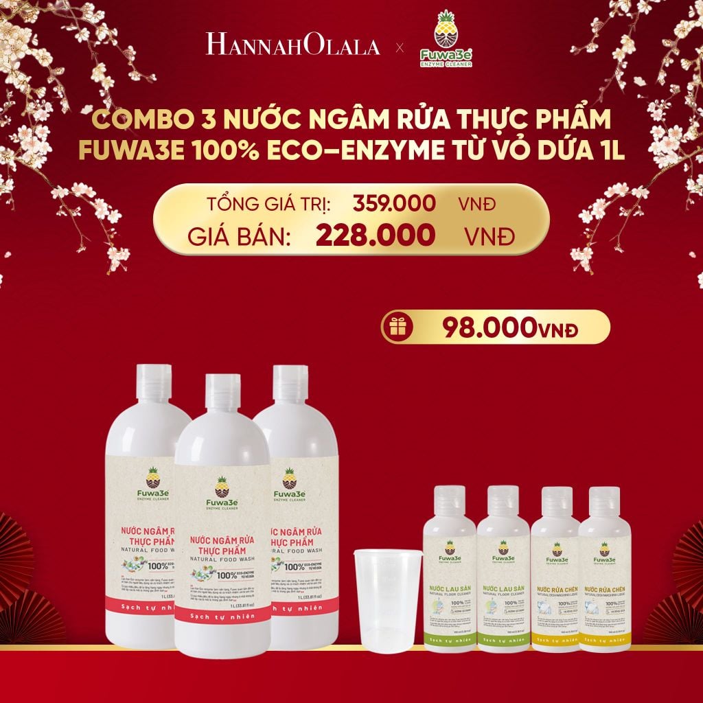  DEAL 5: COMBO 3 CHAI NƯỚC NGÂM RỬA THỰC PHẨM FUWA3E LÀM SẠCH RAU CỦ QUẢ, KHỬ MÙI CÁ THỊT 1L 