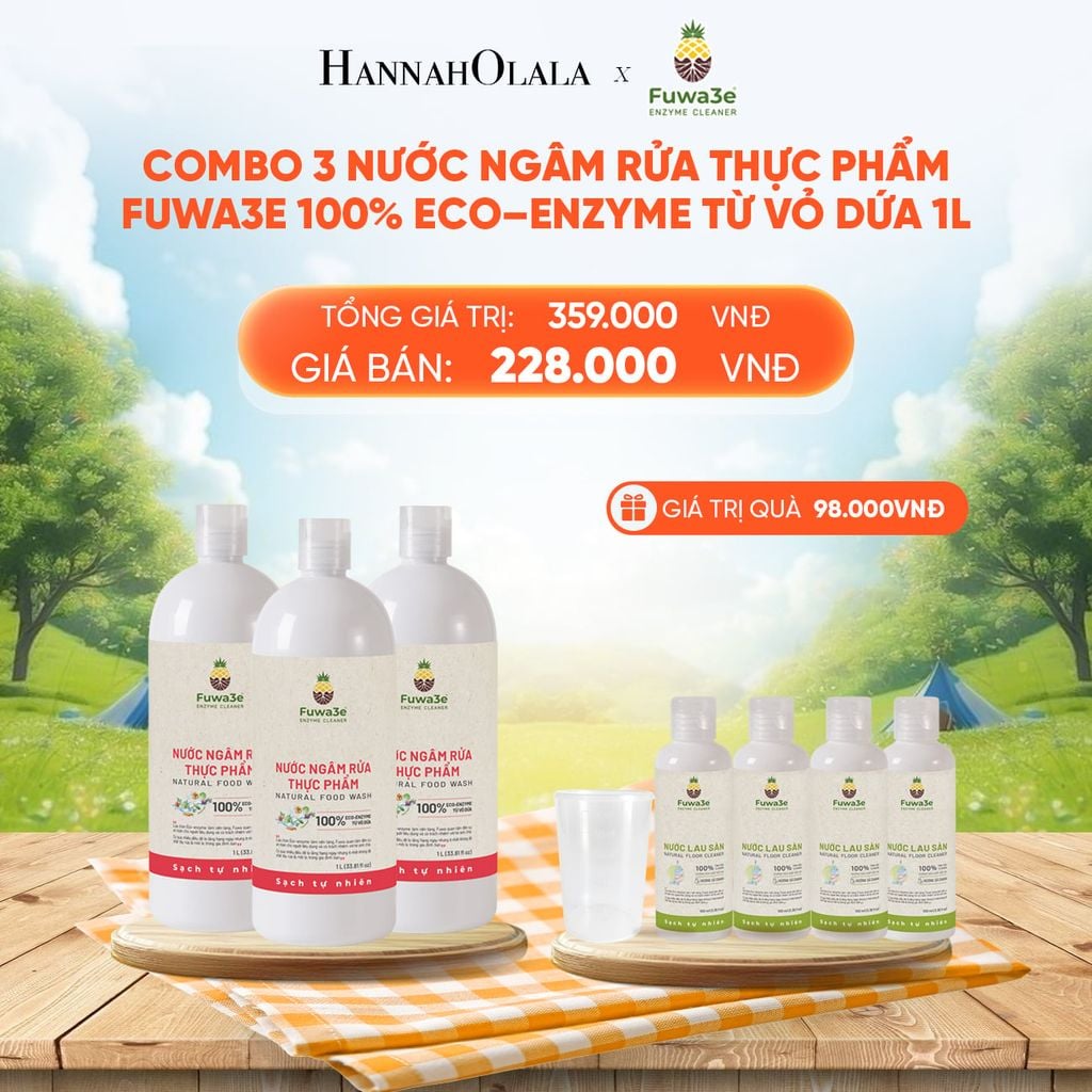  DEAL 5: COMBO 3 CHAI NƯỚC NGÂM RỬA THỰC PHẨM FUWA3E LÀM SẠCH RAU CỦ QUẢ, KHỬ MÙI CÁ THỊT 1L 