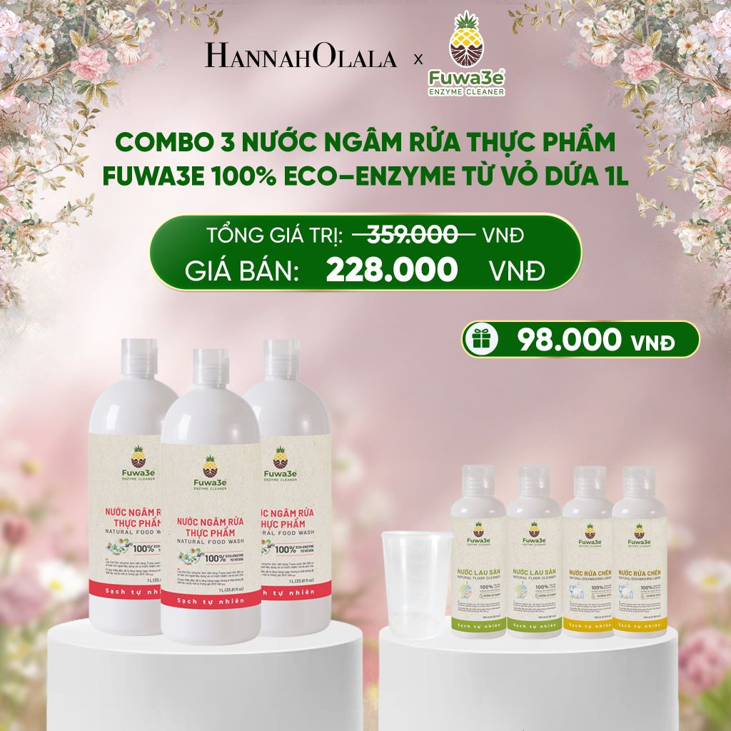  E1125_DEAL 5: COMBO 3 CHAI NƯỚC NGÂM RỬA THỰC PHẨM FUWA3E LÀM SẠCH RAU CỦ QUẢ, KHỬ MÙI CÁ THỊT 1L 
