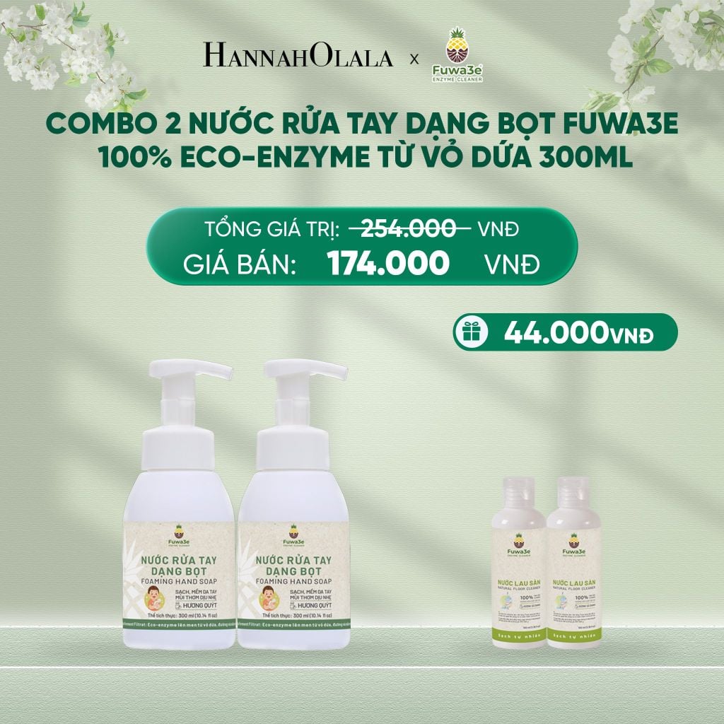  DEAL 6: COMBO 2 NƯỚC RỬA TAY DẠNG BỌT FUWA3E 100% ECO - ENZYME TỪ VỎ DỨA 300ML 