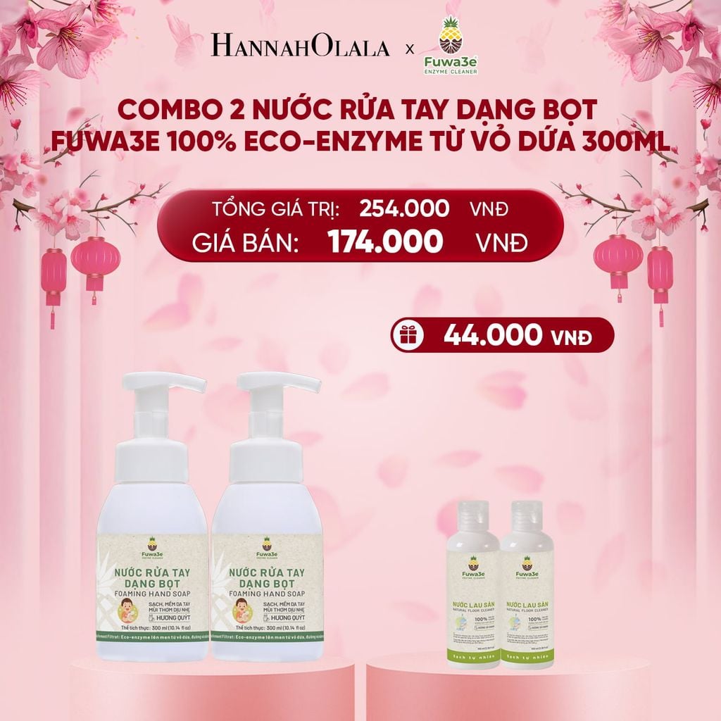  DEAL 6: COMBO 2 NƯỚC RỬA TAY DẠNG BỌT FUWA3E 100% ECO - ENZYME TỪ VỎ DỨA 300ML 