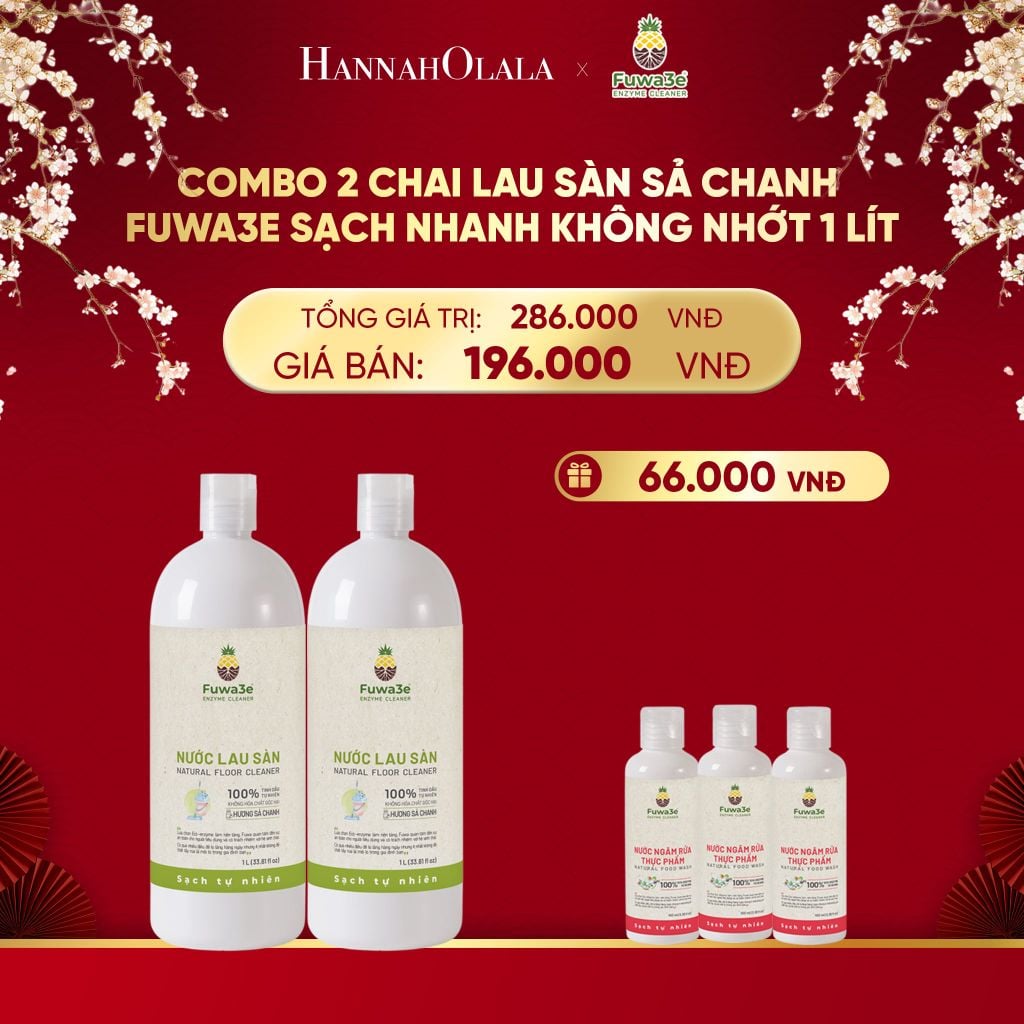  DEAL 6: COMBO 2 NƯỚC LAU SÀN SẢ CHANH FUWA3E SẠCH NHANH KHÔNG NHỚT, KHỬ MÙI HIỆU QUẢ 1L 