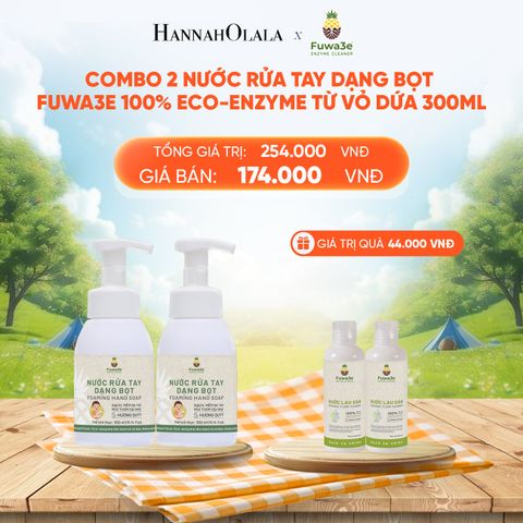  DEAL 6: COMBO 2 NƯỚC RỬA TAY DẠNG BỌT FUWA3E 100% ECO - ENZYME TỪ VỎ DỨA 300ML 