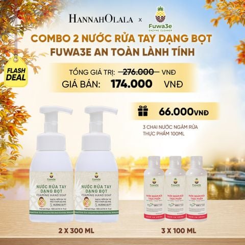  COMBO 2 NƯỚC RỬA TAY DẠNG BỌT FUWA3E 100% ECO - ENZYME TỪ VỎ DỨA 300ML - DEAL 7 - E661 