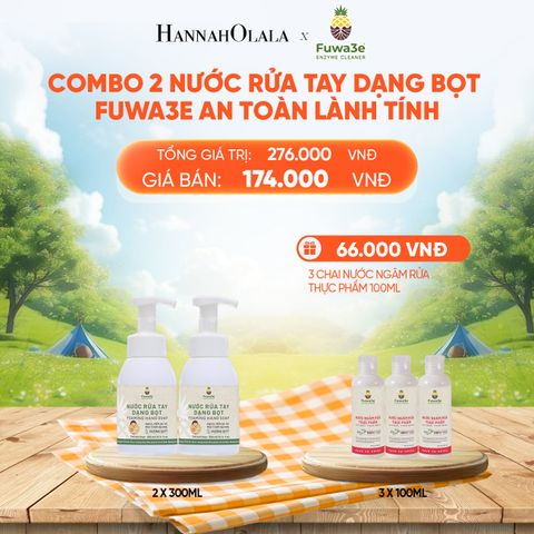  COMBO 2 NƯỚC RỬA TAY DẠNG BỌT FUWA3E 100% ECO-ENZYME TỪ VỎ DỨA 300ML - DEAL 7 