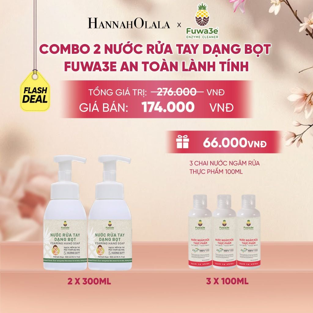  COMBO 2 NƯỚC RỬA TAY DẠNG BỌT FUWA3E 100% ECO-ENZYME TỪ VỎ DỨA 300ML - DEAL 7 - A141 