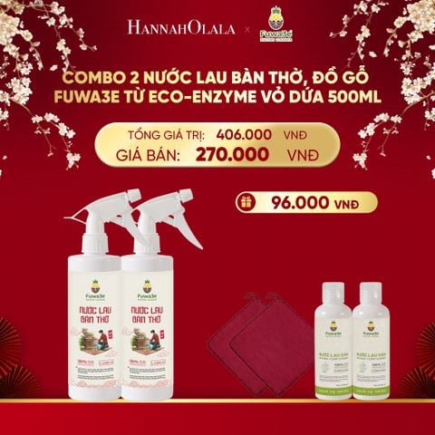  DEAL 8: COMBO 2 NƯỚC LAU BÀN THỜ, ĐỒ GỖ FUWA3E TỪ ECO-ENZYME VỎ DỨA 500ML 