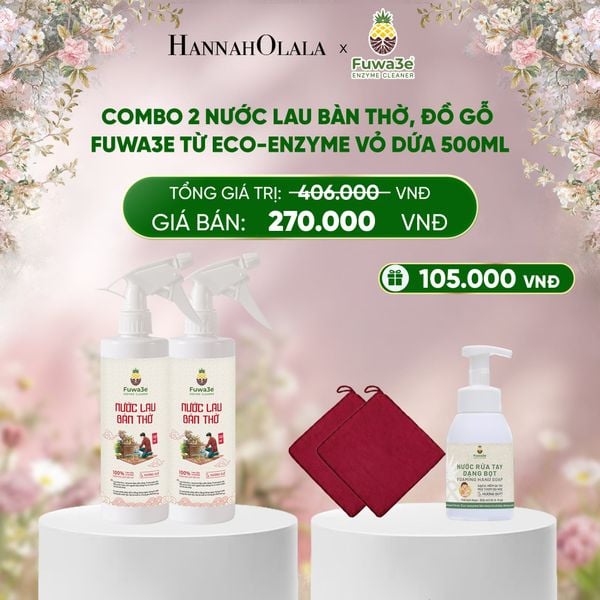  E1122_DEAL 8: COMBO 2 NƯỚC LAU BÀN THỜ, ĐỒ GỖ FUWA3E TỪ ECO-ENZYME VỎ DỨA 500ML 