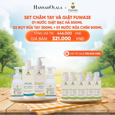  DEAL 8: SET CHĂM TAY VÀ GIẶT: 01 NƯỚC GIẶT BẠC HÀ 500ML 02 NƯỚC RỬA TAY DẠNG BỌT 300ML 01 NƯỚC RỬA CHÉN 500ML 