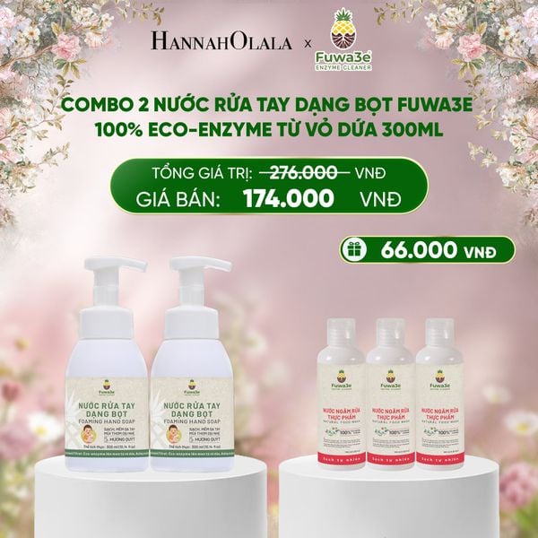  E1121_DEAL 9: COMBO 2 NƯỚC RỬA TAY DẠNG BỌT FUWA3E 100% ECO - ENZYME TỪ VỎ DỨA 300ML 