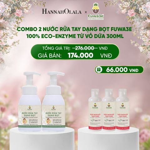  DEAL 9: COMBO 2 NƯỚC RỬA TAY DẠNG BỌT FUWA3E 100% ECO - ENZYME TỪ VỎ DỨA 300ML 