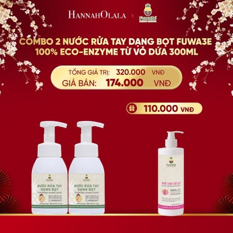  DEAL 9: COMBO 2 NƯỚC RỬA TAY DẠNG BỌT FUWA3E 100% ECO - ENZYME TỪ VỎ DỨA 300ML 
