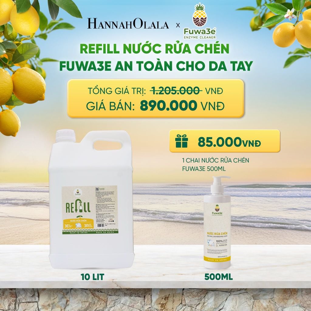  REFILL NƯỚC RỬA CHÉN FUWA3E ECO-ENZYME VỎ DỨA 10 LÍT - DEAL 11 