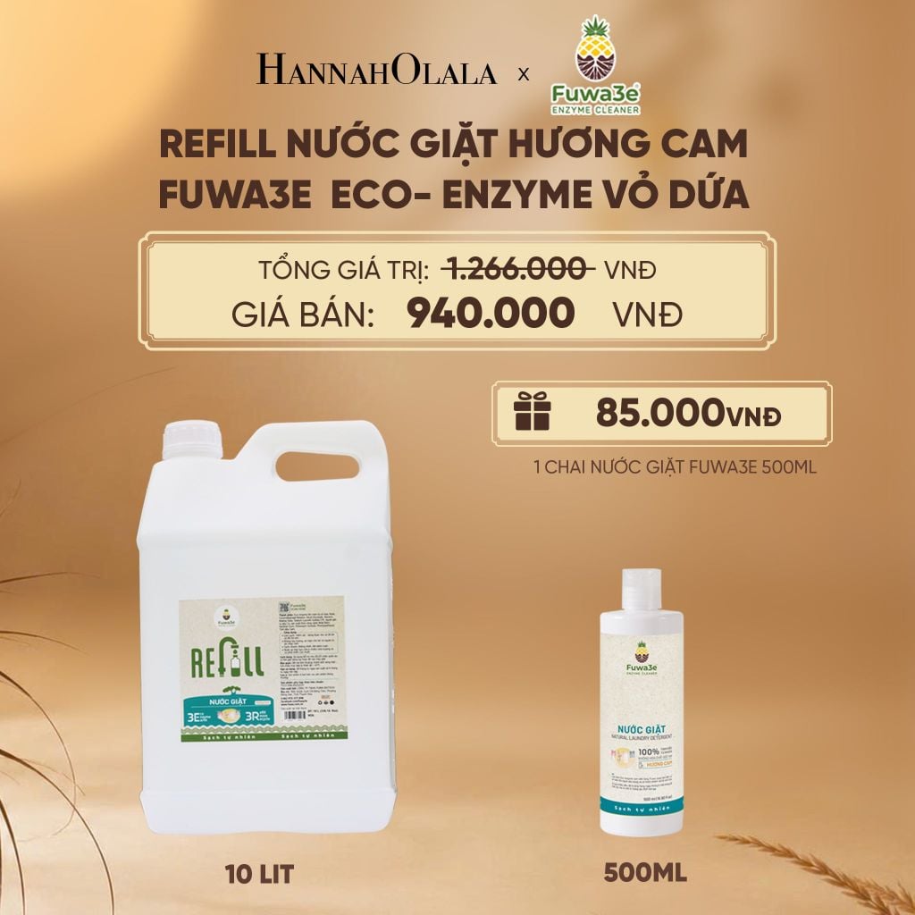  REFILL NƯỚC GIẶT CAM FUWA3E ECO-ENZYME VỎ DỨA 10 LÍT - DEAL 12 - E22 