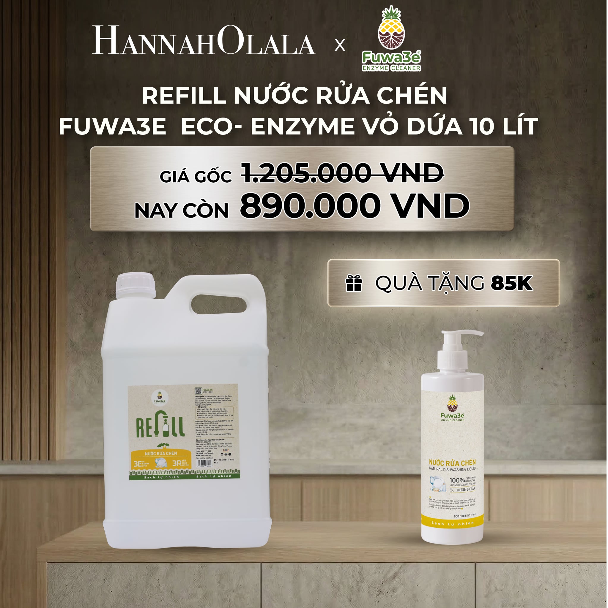 Nước Rửa Chén FUWA3E ECO-ENZYME Vỏ Dứa 10L