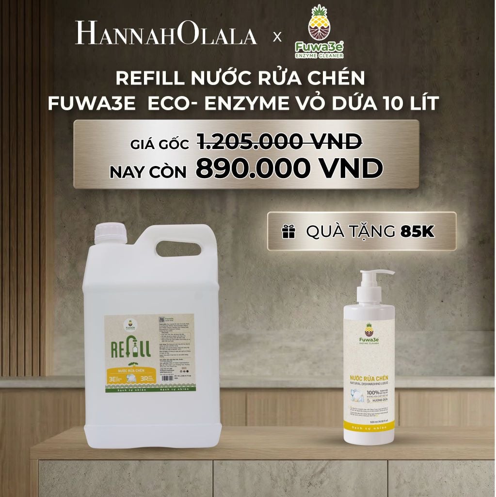  DEAL 12: REFILL NƯỚC RỬA CHÉN FUWA3E ECO- ENZYME VỎ DỨA 10 LÍT 