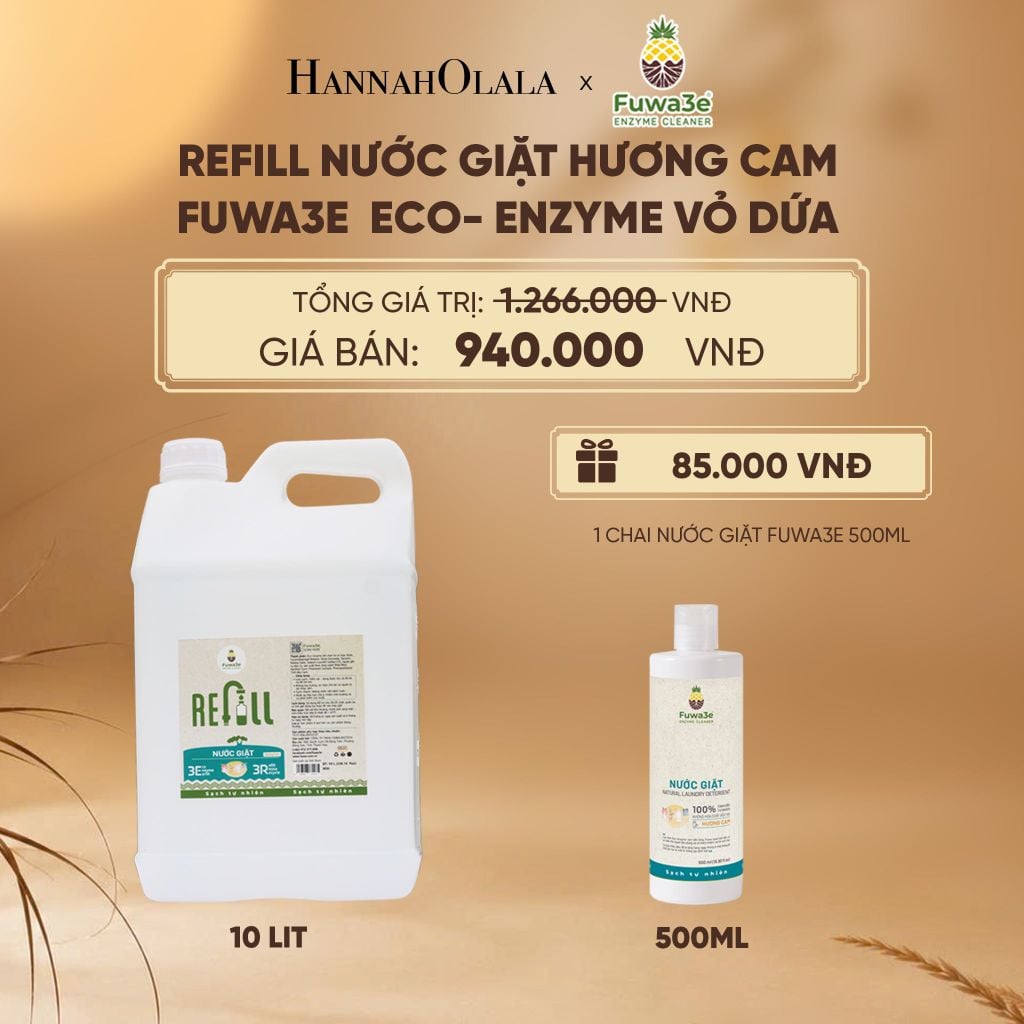  REFILL NƯỚC GIẶT CAM FUWA3E ECO-ENZYME VỎ DỨA 10 LÍT - DEAL 12 - E33 