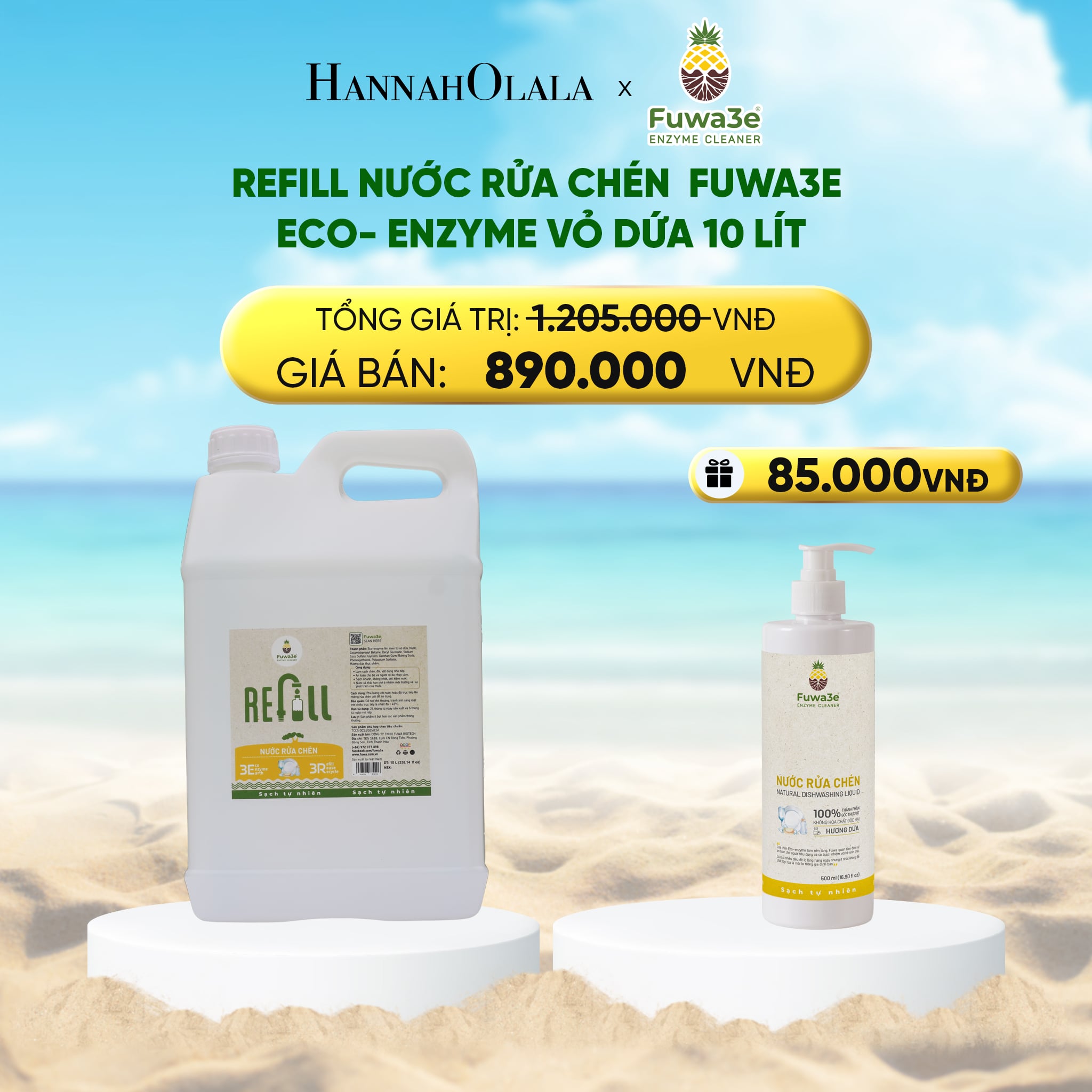 Nước Rửa Chén FUWA3E ECO-ENZYME Vỏ Dứa 10L