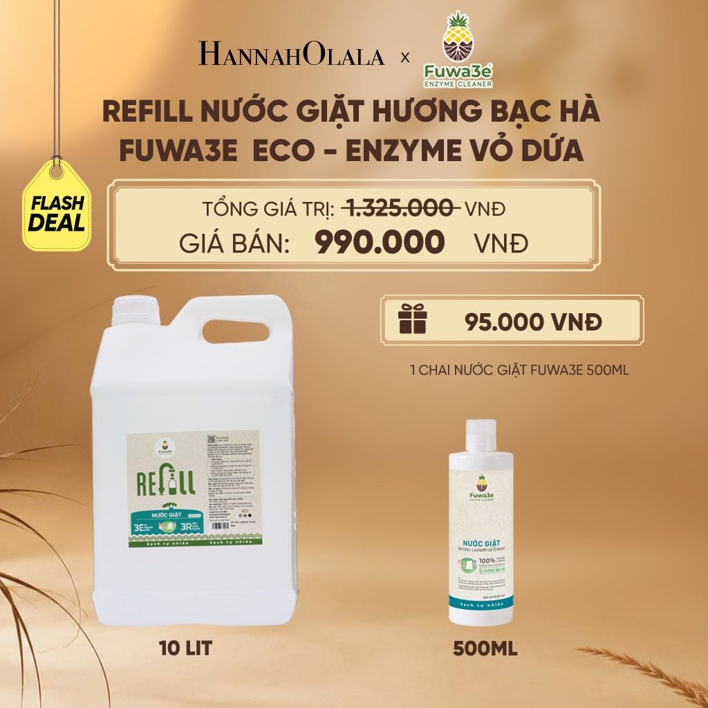  REFILL NƯỚC GIẶT BẠC HÀ FUWA3E ECO-ENZYME VỎ DỨA 10 LÍT - DEAL 13 - E34 