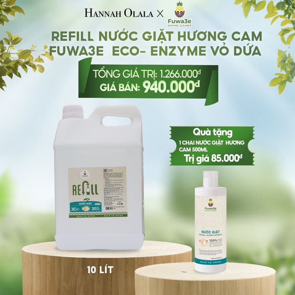  E10_DEAL 13: REFILL NƯỚC GIẶT CAM FUWA3E ECO- ENZYME VỎ DỨA 10 LÍT 