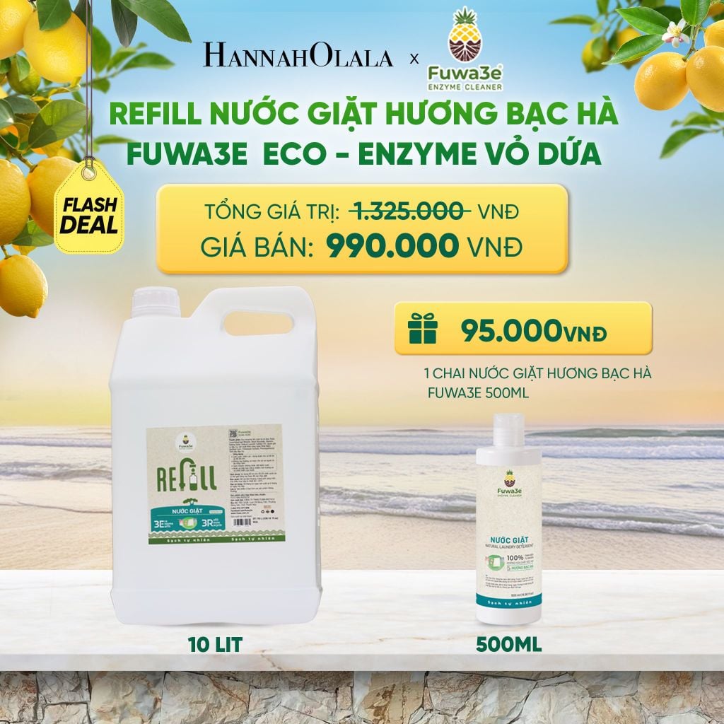  REFILL NƯỚC GIẶT BẠC HÀ FUWA3E ECO-ENZYME VỎ DỨA 10 LÍT - DEAL 13 