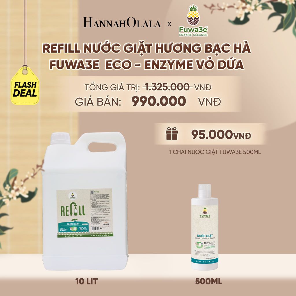  REFILL NƯỚC GIẶT BẠC HÀ FUWA3E ECO-ENZYME VỎ DỨA 10 LÍT - DEAL 13 - A2164 