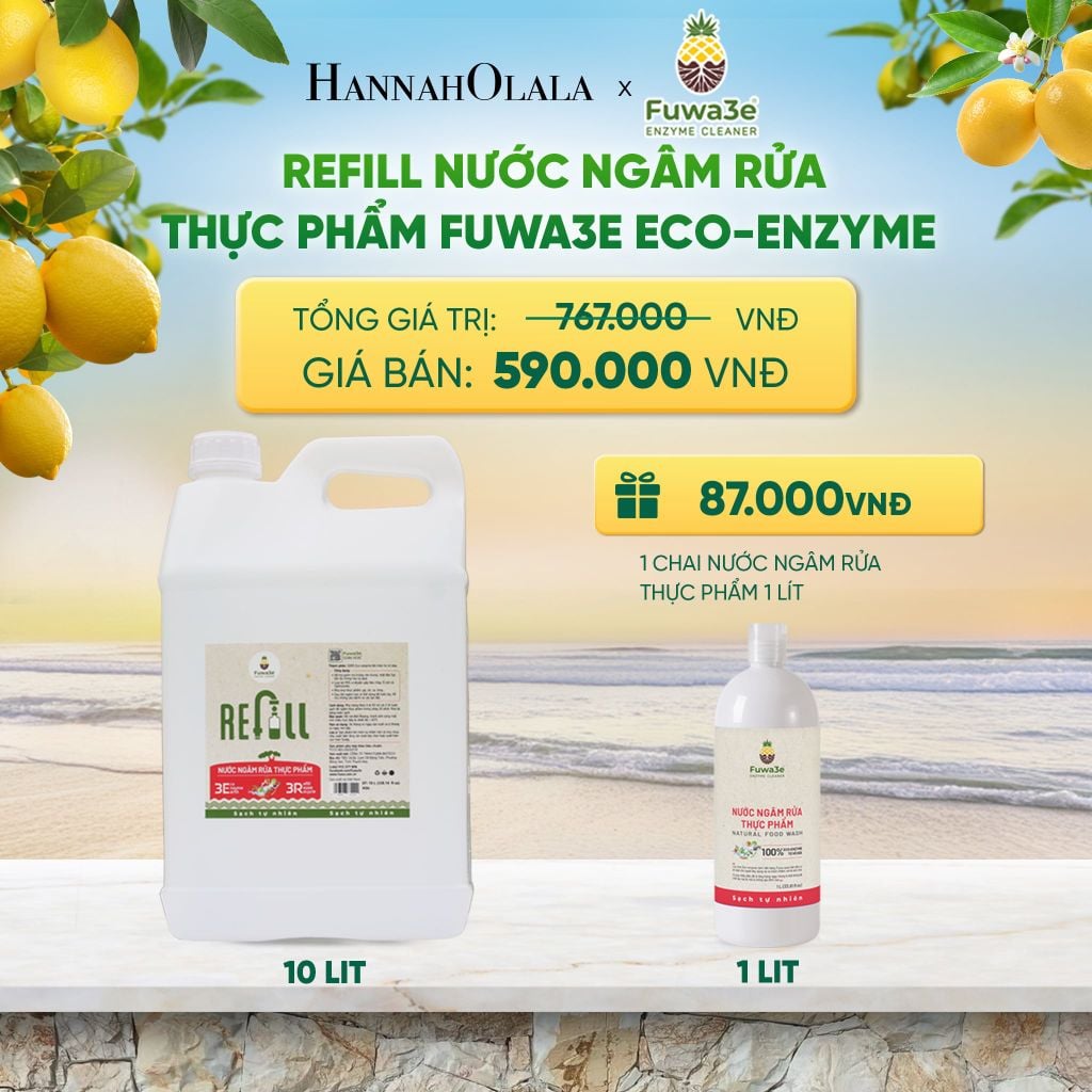  REFILL NƯỚC NGÂM RỬA THỰC PHẨM FUWA3E ECO-ENZYME VỎ DỨA 10 LÍT - DEAL 14 