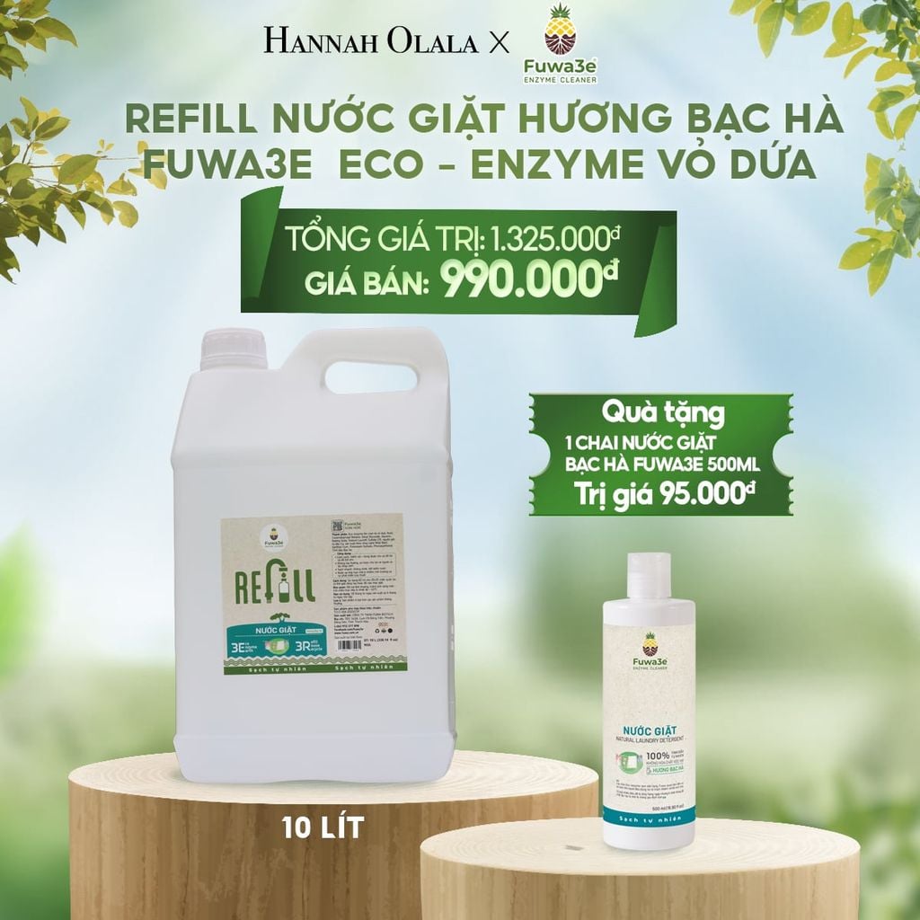  E11_DEAL 14: REFILL NƯỚC GIẶT BẠC HÀ FUWA3E ECO- ENZYME VỎ DỨA 10 LÍT 