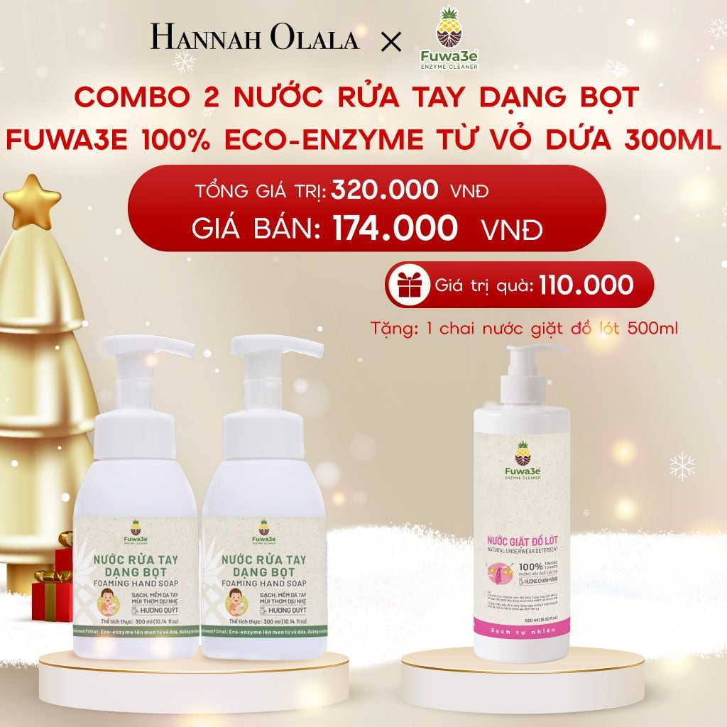  DEAL 14: COMBO 2 NƯỚC RỬA TAY DẠNG BỌT FUWA3E 100% ECO - ENZYME TỪ VỎ DỨA 300ML 