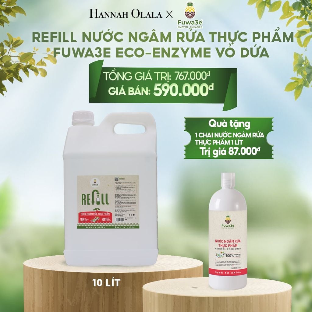  E12_DEAL 15: REFILL NƯỚC NGÂM RỬA THỰC PHẨM FUWA3E ECO- ENZYME VỎ DỨA 10 LÍT 
