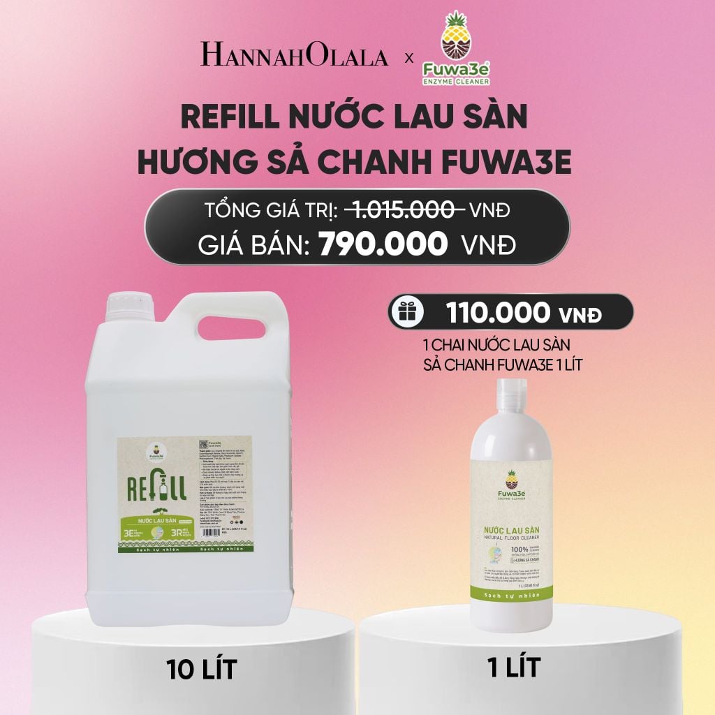  REFILL NƯỚC LAU SÀN SẢ CHANH FUWA3E ECO-ENZYME VỎ DỨA 10 LÍT - DEAL 15_A1523 