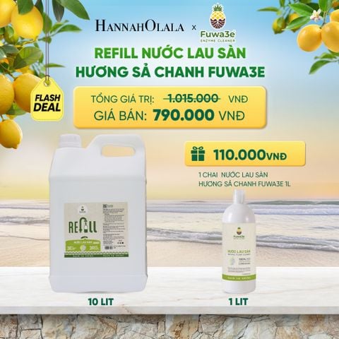  REFILL NƯỚC LAU SÀN SẢ CHANH FUWA3E ECO-ENZYME VỎ DỨA 10 LÍT - DEAL 15 