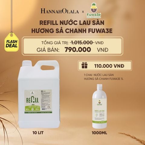  REFILL NƯỚC LAU SÀN SẢ CHANH FUWA3E ECO-ENZYME VỎ DỨA 10 LÍT - DEAL 15 - E36 