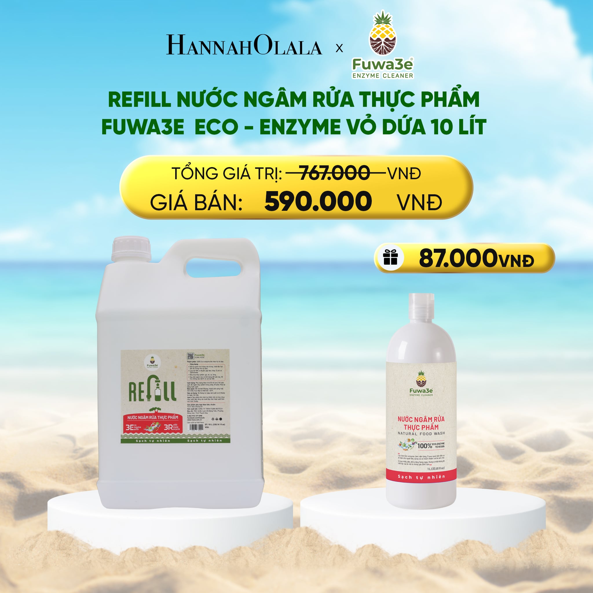 Nước Ngâm Rửa Thực Phẩm FUWA3E ECO-ENZYME Vỏ Dứa 10L